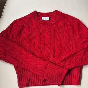 J. Crew Bright Red Cable Crewneck Sweater